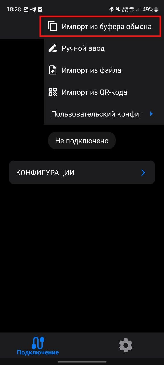 v2RayTun — вставка ссылки из буфера обмена